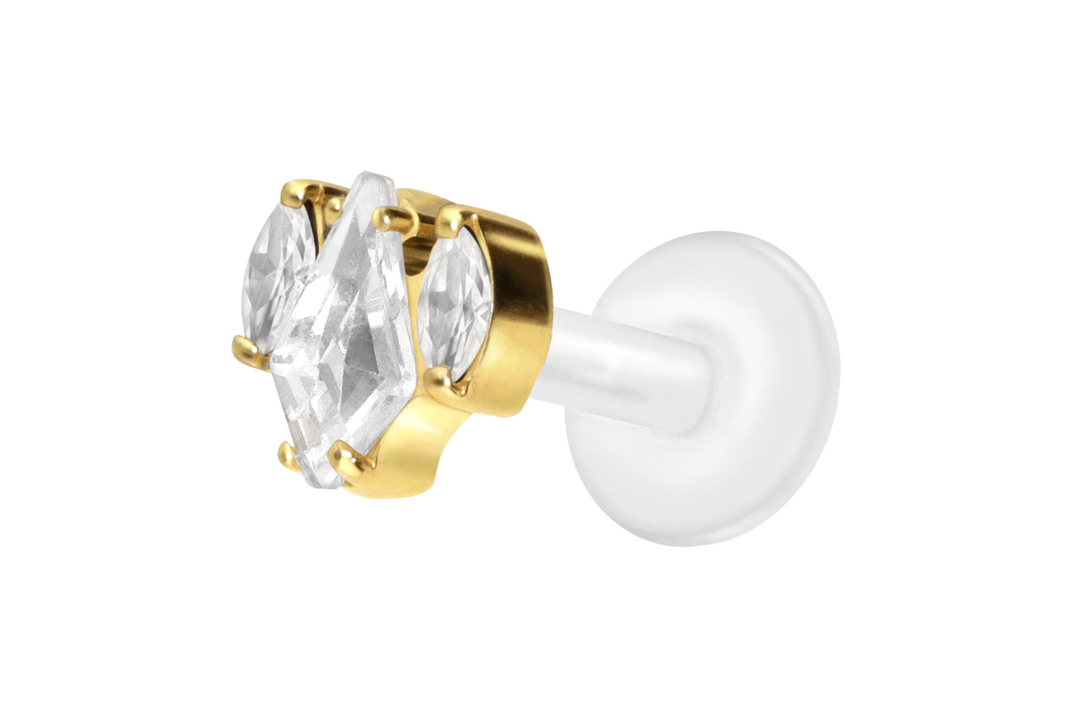 PTFE Labret Piercing mit Innengewinde + Titan-Aufsatz KRISTALLSCHILD + KRISTALLOVALE